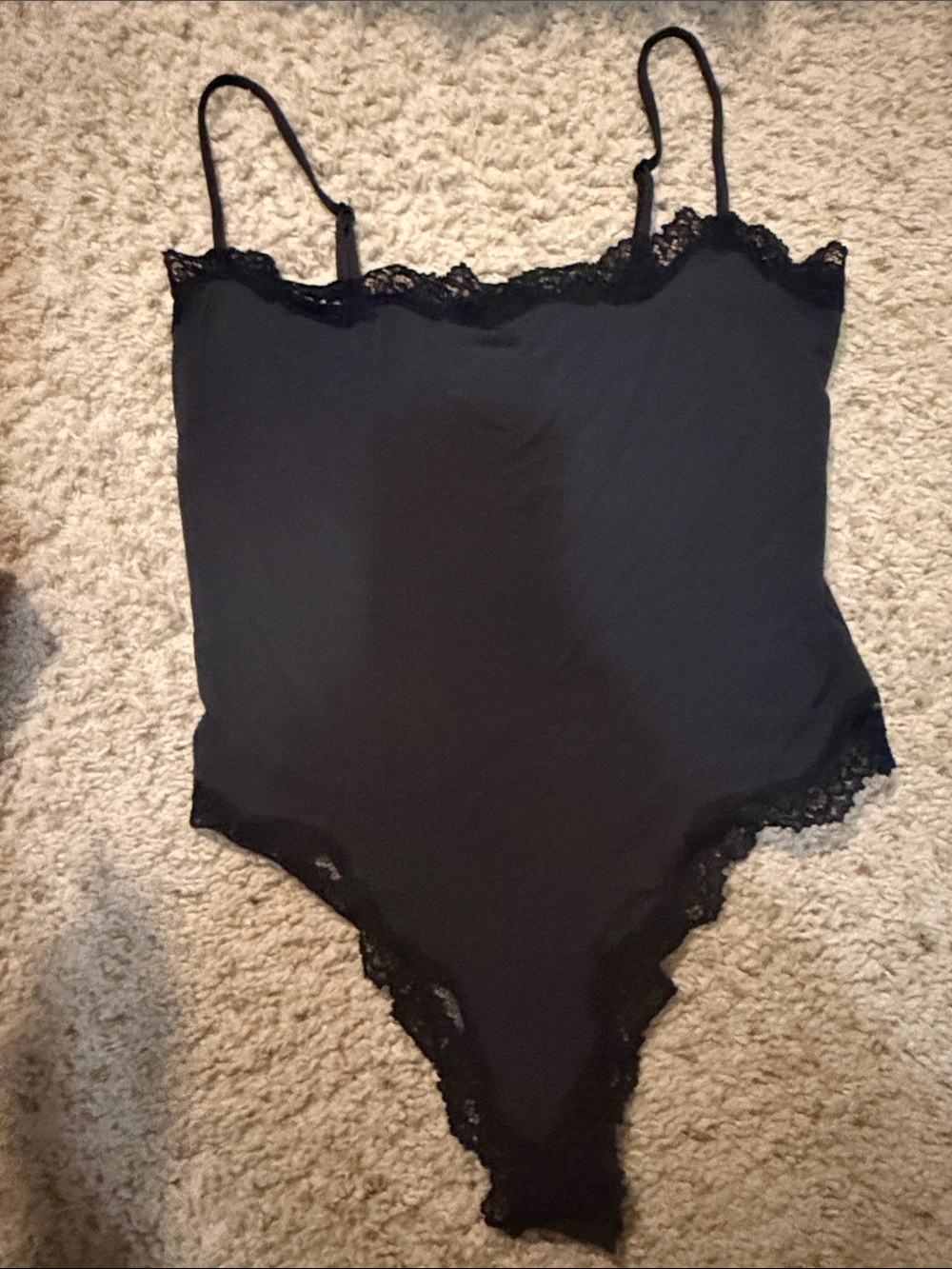 SKIMS Black Lace-Trim Camisole Bodysuit